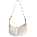 Sac bandoulière demi-lune en cuir souple beige avec coutures verticales et zip doré - Blanc