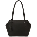 Sac cabas en cuir grainé noir avec fines anses et accessoire pendentif carré assorti - Noir