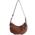 Sac demi-lune marron en similicuir avec bandoulière réglable et fermeture éclair - Marron