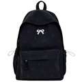 Black backpack with embroidered white bow and all-over pattern for casual style - Black