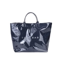 Sac fourre-tout bleu foncé brillant avec lettrage TOTE BAG et texture animale subtile - Bleu