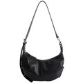Sac hobo croissant noir minimaliste avec bandoulière réglable et texture cuir - Noir