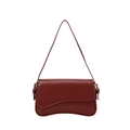 Deep red leather shoulder bag with curved base and minimalist flap closure design - Style 1 Red