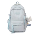 Zaino azzurro con fiocchi ricamati, tasche multiple e ciondolo a nuvola bianca - Blu