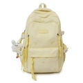 Zaino per studenti minimalista giallo chiaro con ricamo e ciondolo a forma di coniglio - Giallo