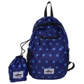 Zaino blu scuro a pois con sacca coordinata e etichetta logo della montagna - Blu scuro