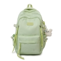 Minimalist mint green large capacity backpack with bow embroidery and plush puppy charm - Green