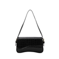 Vintage black faux crocodile leather shoulder bag with curved base and gold buckle - Style 2 Black