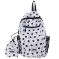 Polka dot backpack in white and black with matching drawstring bag for students - White