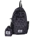Deep grey polka dot folding backpack set with waterproof fabric and matching pouch - Gray