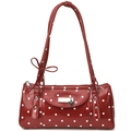 Retro burgundy polka dot shoulder bag with silver heart pendant and ribbon bow - Red