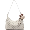 Sac demi-lune blanc crème minimaliste à pois marrons avec pendentif ours mignon - Blanc Cassé