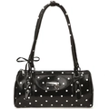 Chic black polka dot underarm bag with silver heart pendant and bow detail strap - Black