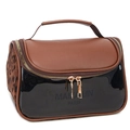 Large double-layer PU leather travel toiletry bag with leopard print and carry handle - Brown