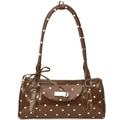 Brown polka dot underarm shoulder bag for women with heart pendant and silver rivets - Brown