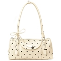 Creamy white leather underarm bag with black polka dots and sweet bow detail - White