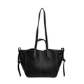 Minimalist black lychee leather tote bag with white contrast stitching and drawstring details - Black