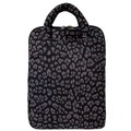Vertical leopard print laptop sleeve bag with reinforced handle and dual zippers - Small / Black