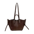 Dark brown leather tote bag with white contrast stitching and double shoulder straps - Brown