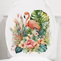 Sticker décoratif flamant rose et plantes tropicales pour abattants de toilettes - Style Flamant Rose et Fleurs (AM33013)