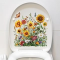 Blumen-WC-Sitz Aufkleber mit bunten Sonnenblumen, Gänseblümchen und Schmetterling - Sonnenblume und Zinnie (AM33008) / 27.5x27.5cm