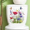 Wasserdichte PVC-Wandsticker mit bunten Wildblumen und Schmetterlingen auf weißem WC-Sitz - Wildblumen und Mohn (AM33006) / 27.5x27.5cm
