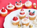 Christmas snowman cupcake miniature with red Santa hat and festive glitter base - Mixed Colors