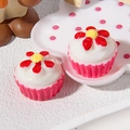 Miniature pink cupcake resin charms with white cream and red flower for DIY crafts - Rose Red Bottom Large Red Flower