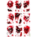 Halloween window decals featuring nine skull designs with red blood splatters and gore - Halloween Horror Combo Stickers (SKJD2335DS)