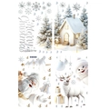 3D Merry Christmas Fensteraufkleber Set mit weißem Weihnachtsmann, Rentier und Schneeflocken - 3D Festliches Visuelles Sticker-Set (HT94077)