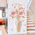 Pegatina de pared 3D con jarrón de perlas y rosas para decoración de salón de lujo - Estilo Rosa Mariposa Rosa (GS9833)