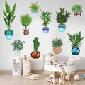 Watercolor tropical plant wall stickers featuring cactus and monstera for home decor - KSY159 Potted Cactus Green Leaves