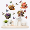 3D wall stickers featuring baskets of grapes and peaches with colorful butterflies - Fruit Flower Basket And Butterfly (KSG-18)