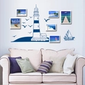 Nautical wall decal set featuring sailboat, lighthouse, and Mediterranean beach art - AY008 Small Sailing Boat