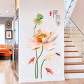3D Lotus and Koi fish wall decals with Chinese calligraphy for home decoration - Lotus Charm Goldfish (GS9514)