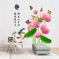 3D Lotus and Koi fish wall decals featuring pink flowers, green leaves and butterflies - Artistic Lotus Fish (KSG-10)