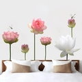 3D lotus wall stickers with dragonflies set for home bedroom decor in traditional style - Lotus Dragonfly Art (GS9129)