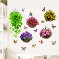 Self-adhesive wall sticker featuring five floral hanging baskets and colorful butterflies - Flower Hanging Basket Butterfly (KS6815)