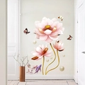 3D pink lotus wall stickers set with butterflies, koi fish and pearls for room decor - Floral Butterfly Style (GS9333)