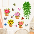 Self-adhesive wall decals set featuring floral baskets, colorful butterflies and hanging plants - Ksg-56 (sunflower Hanging Basket)