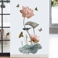 3D wall sticker with pink lotus, green leaves, kingfisher and butterflies in art style - Spring Lotus Butterfly (GS9382)