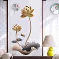 3D golden lotus wall sticker with ink lotus leaf and boat for living room decoration - Golden Lotus Bloom (GS9570)