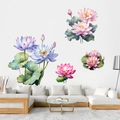 3D lotus wall stickers in pink and blue tones for living room and bedroom wall decor - Lotus Pond View (KSY-215)