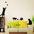 Adesivi murali silhouette di gatti neri e farfalle per decorazione soggiorno - Silhouette Gatto Nero che Cattura Farfalla (KS084)