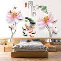 3D Chinese style wall mural with pink lotuses, koi fish, and insects for bedroom decor - Nature Pond Scene (KSG-30)