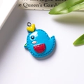 Mini resin blue bird pendant with yellow heart and silver loop for DIY accessories - With Eye Screw / Blue Chick With Red Pocket