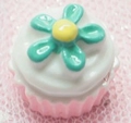 Pink heart cupcake resin charm with white frosting and yellow flower for DIY crafts - Flower-Pink