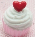 Miniature resin heart cupcake accessory with pink base and white cream swirl for DIY crafts - Heart-LOVE Pink