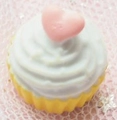 Miniature cupcake charm featuring blue cream frosting and a pink heart for DIY crafts - Heart-LOVE Yellow