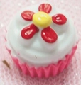 Miniature cupcake charm featuring pink base and white cream for DIY crafts - Flower-Rose